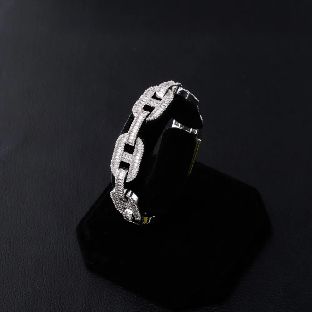 14mm Grote Doos Sluiting Cubaanse Link Armband Tennis Goud Verzilverd Iced Out Baguette Zirkoon Mannen Hip hop Jewelry2800