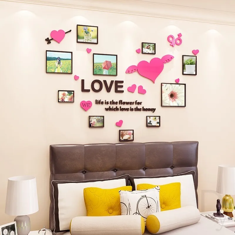 Photo wall decoration living room sofa background small fresh heart-shaped photo bedroom 3d stereo acrylic stickers T200421