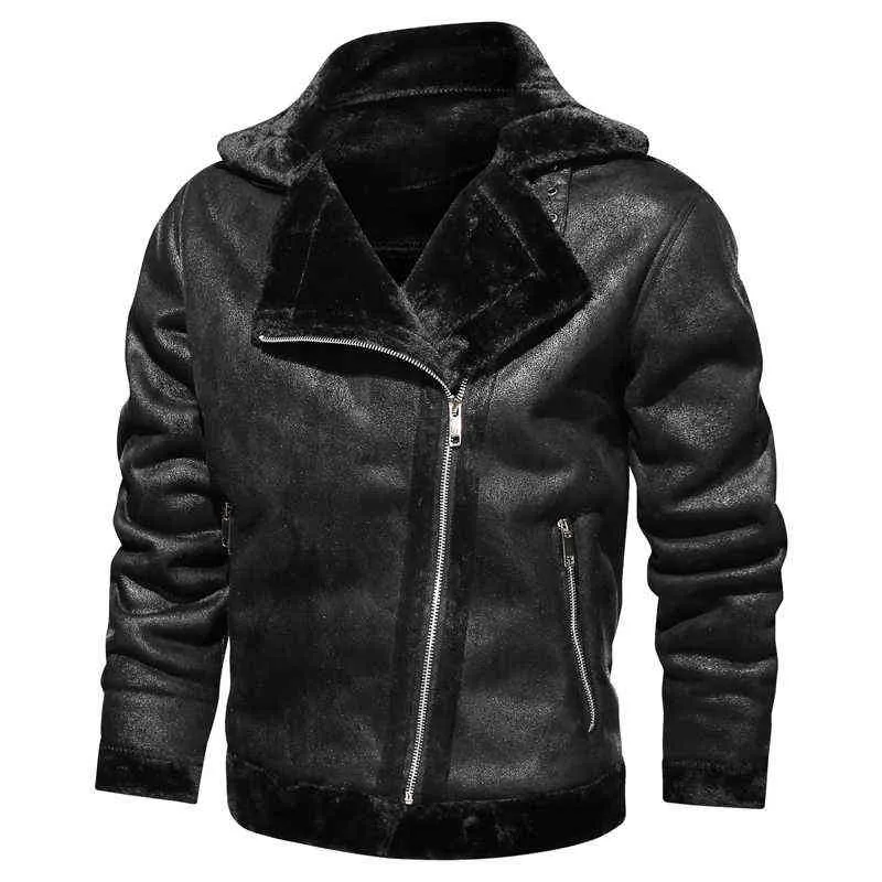 Veste de vol hommes col en fourrure veste en cuir PU hommes noir marron Vintage manteau mâle hiver épaissir chaud polaire Bomber veste Parkas 2209T