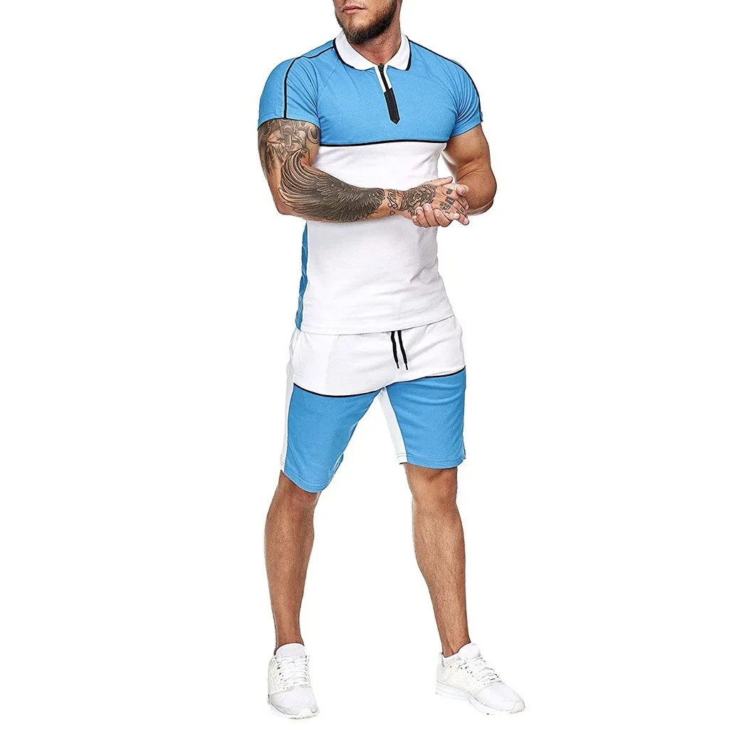 Zomermannen Set Sportswear Fashion 2020 Mens Clothing Patchwork T Shirts Shorts Shorts Casual Tracksuits Male Track Suit Plus Maat 54 Q013567125