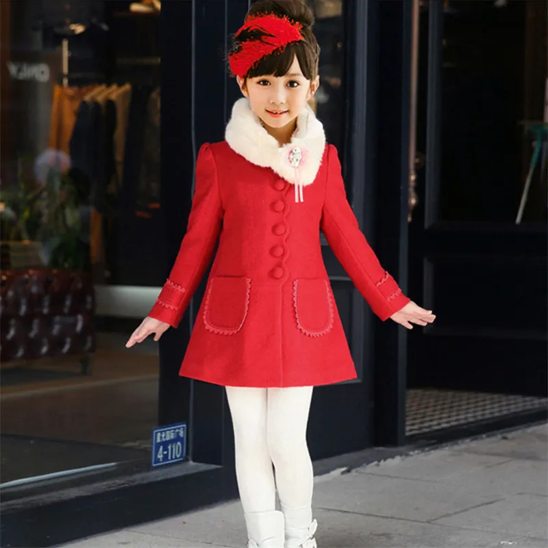 Autumn Girls Cotton Long Woolen Coat Kid Cute Outerwear Clothes Toddler Children Clothes Winter MiddleLength Solid Woolen Coat LJ1191062