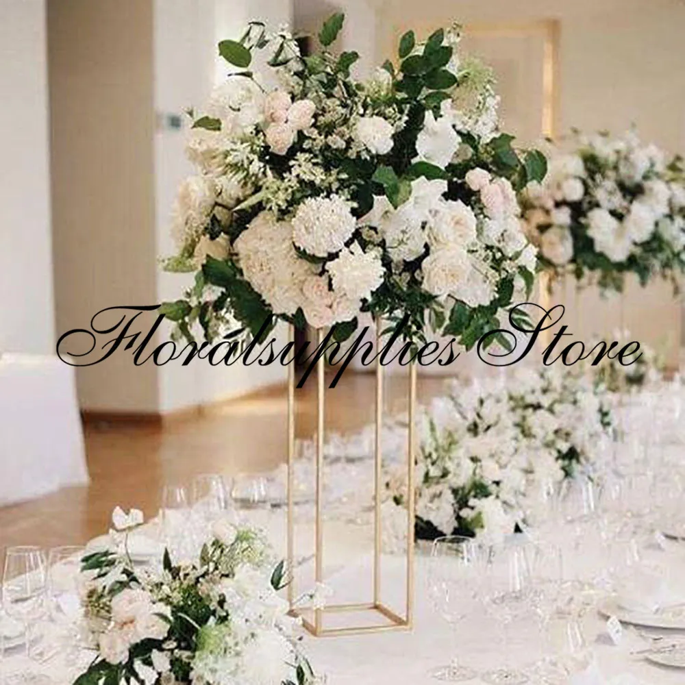 Wholesale Gold Iron Flower Stand Centerpiece Wedding Decoration Floor Vases 60 cm 80 cm tall Display Rack Table Top Decor 201128