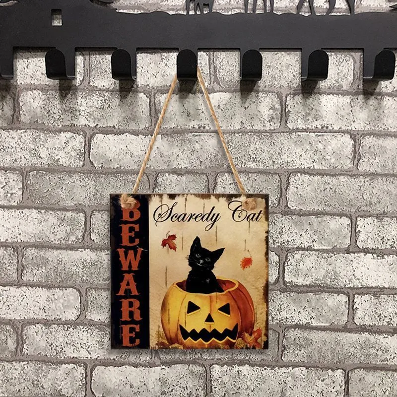 Halloween Prop Hanging Welcome Sign Witch Pumpkin Träkort för hemdörrfönster Väggdekoration Y201006