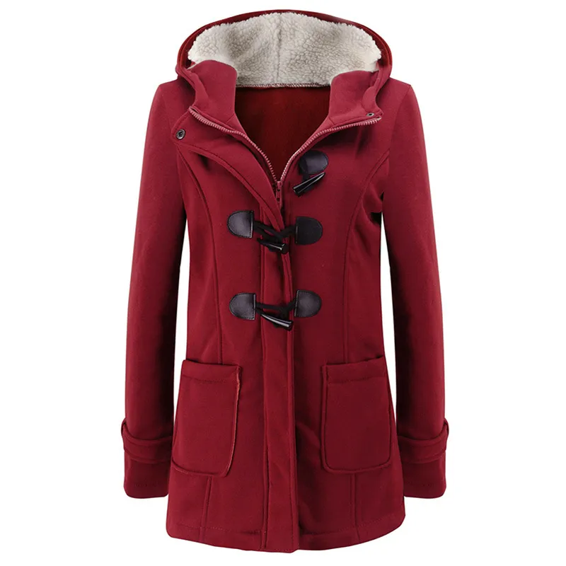 Moda donna con cappuccio cappotto puro fibbia cerniera anteriore giacca taglie forti autunno sottile montgomery cappotto donna casual sottile giacca lunga LJ201106