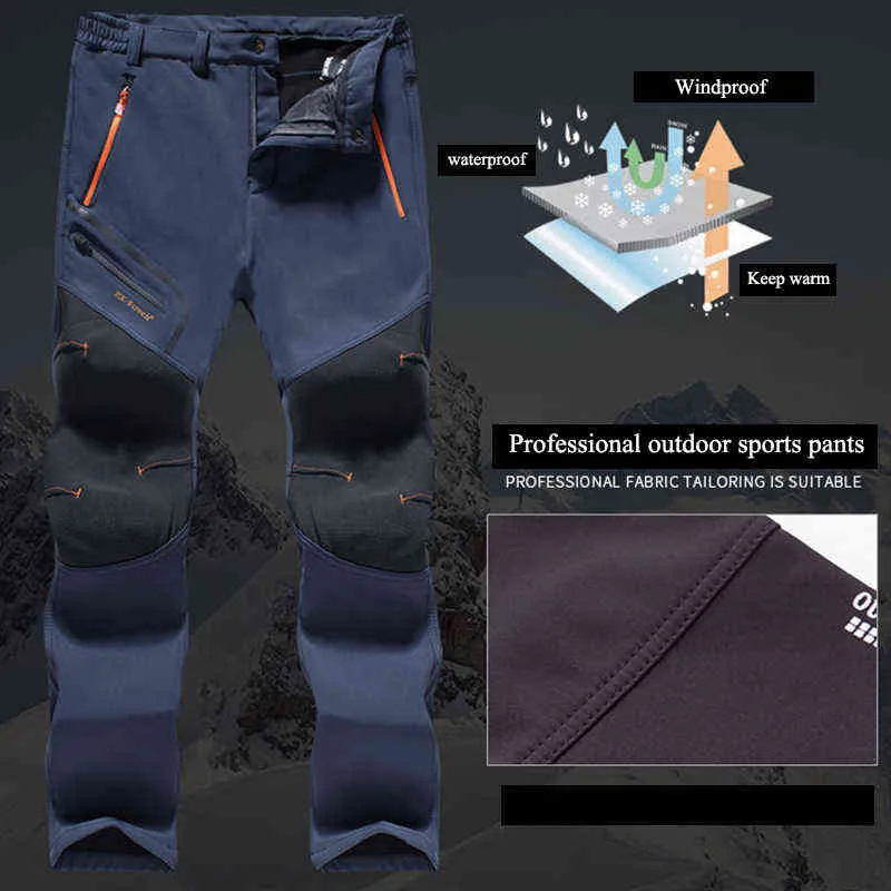 Autumn Winter Men Outdoor Pants Plus Size Fleece Warm Waterproof Windproof Breathable Trousers Sports Hiking Cargo Pants Men 6XL 220108