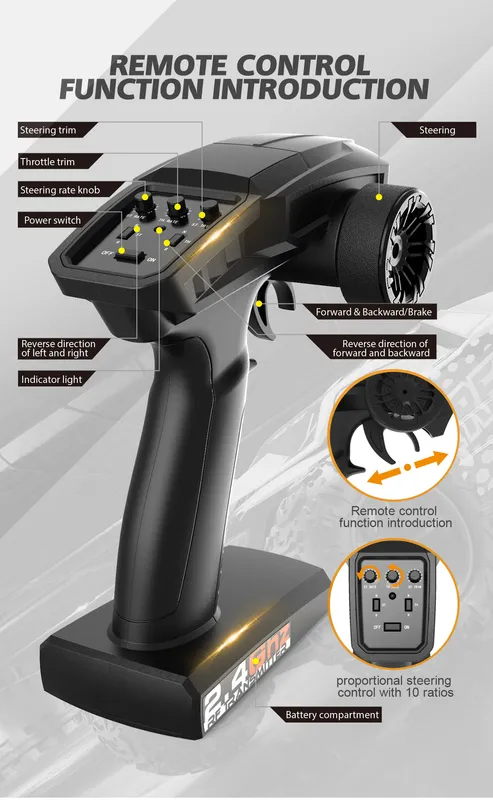 ENOZE 118 Auto RC 60kmh Remote Control di alta velocità 24g 2440 Motore senza spazzole Spazzolati 380 118 Trucky Offroad RTR Racing 220214779800