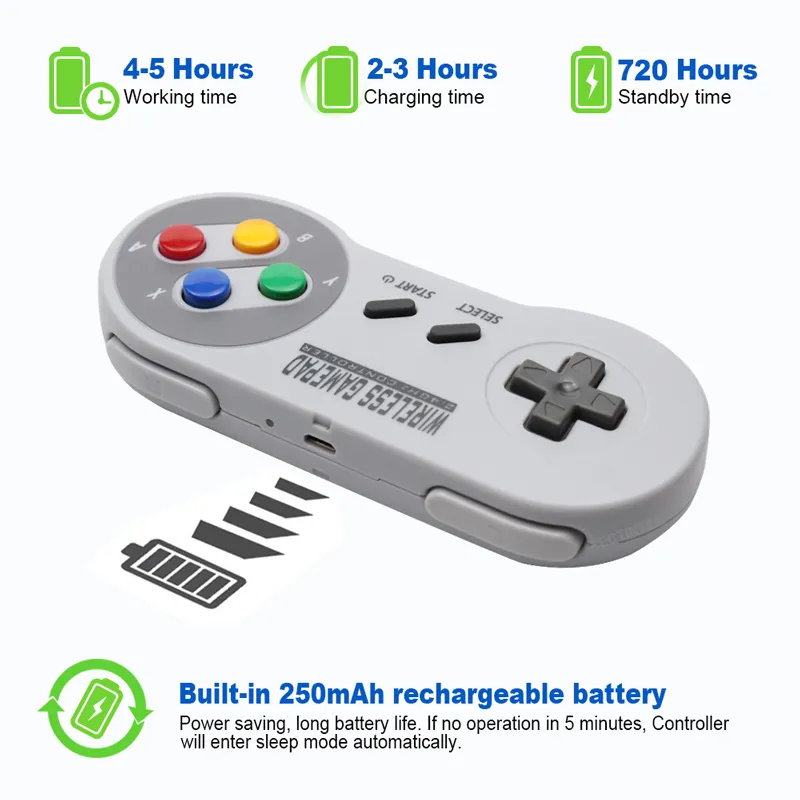 اللاسلكي ألعاب ألعاب 24Ghz Joypad Joystick Controle Controle Controle لـ Switch Snes Super Nintendo Classic Mini Console Q01047231979