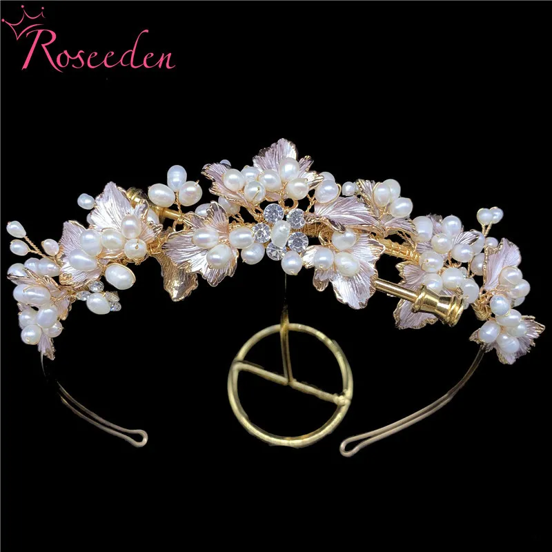 Nouveau Design perle d'eau douce mariée diadème couronne fleur strass mariage bandeau postiche cheveux bijoux RE3943 W0104226k