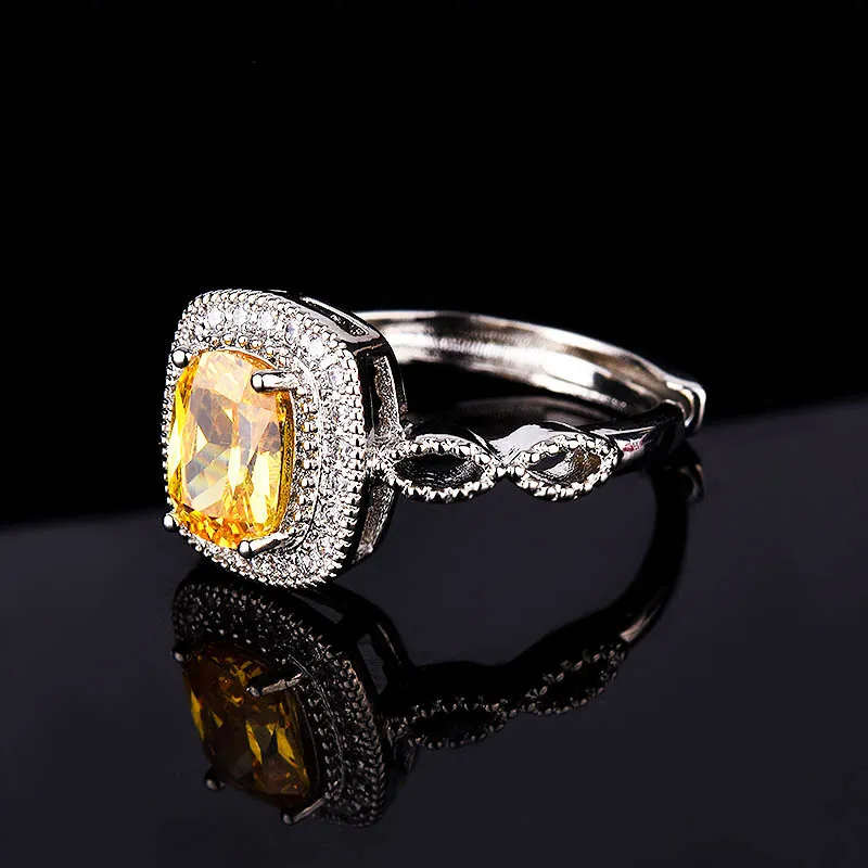 Anelli di diamanti gialli Moissanite di colore D Anello aperto di fidanzamento con pietre preziose colorate donne276V