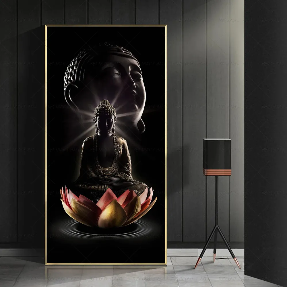 Moderne Buddha-Wandkunst, Zen-Bild, Poster und Drucke, Leinwand, Bodhisattva auf Lotus, Gemälde für Wohnzimmer, Zuhause, Cuadros, Dekor2157