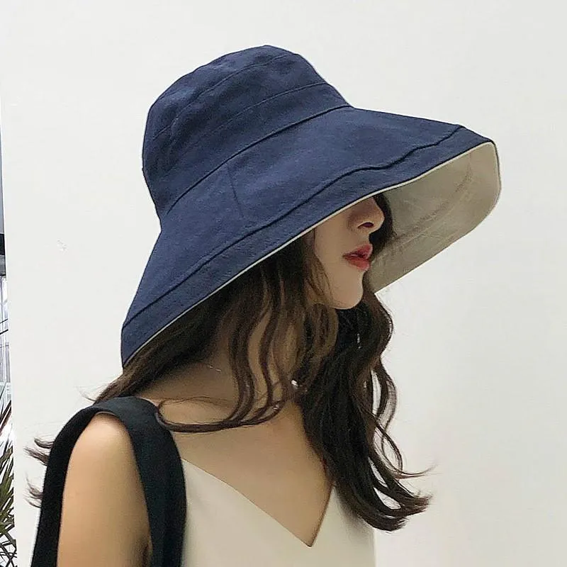 COKK Hat Women Bucket Hat Double sided Colour Summer Sunshade Sunscreen Foldable Sun Hat Beach Vacation Korean Style Wide Brim Y20198v