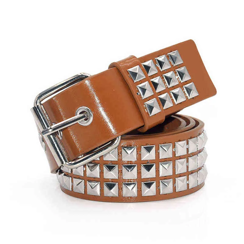 Trendy Square Bead Rivet Belt Metal Pyramid Straps Men And Women Punk Rock Hardware Jeans Designer Female Waist Belts 2022 New G220301