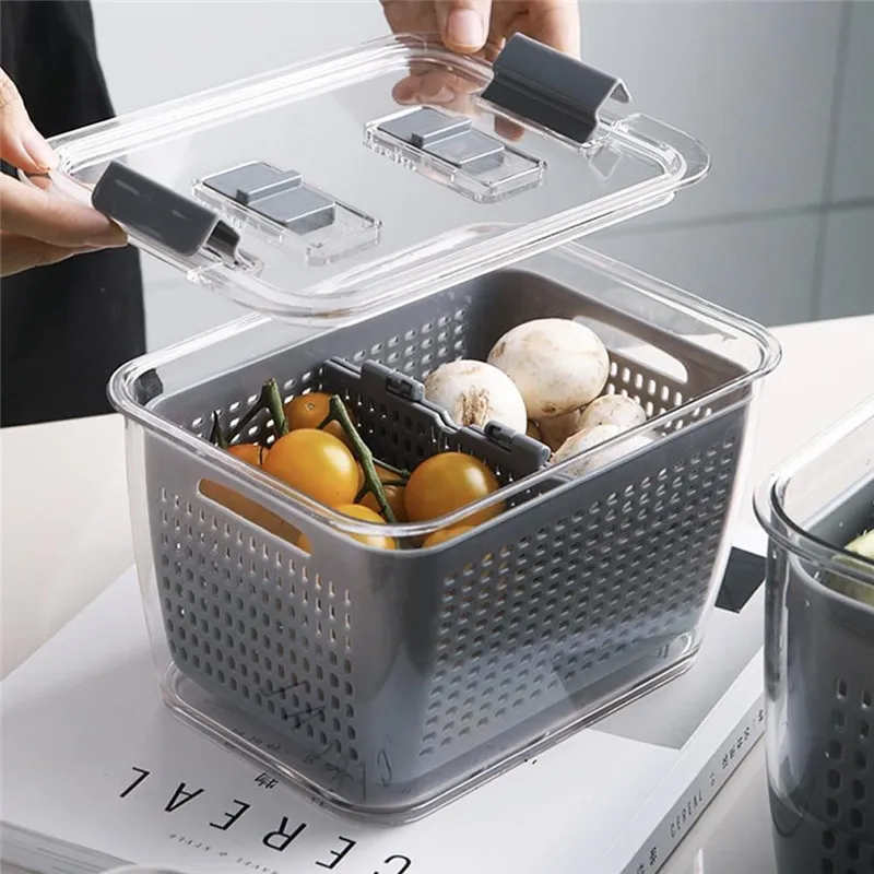 Fruit and Vegetable Drainer Storage Box Fridge Multifunctional With Lid Freshness-Keeping Containers 201022