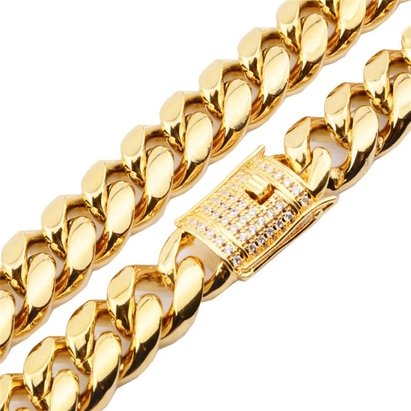12-18mm de largura aço inoxidável cubano miami correntes colares cz zircon caixa bloqueio grande pesado corrente de ouro para homens hip hop rock jóias299l
