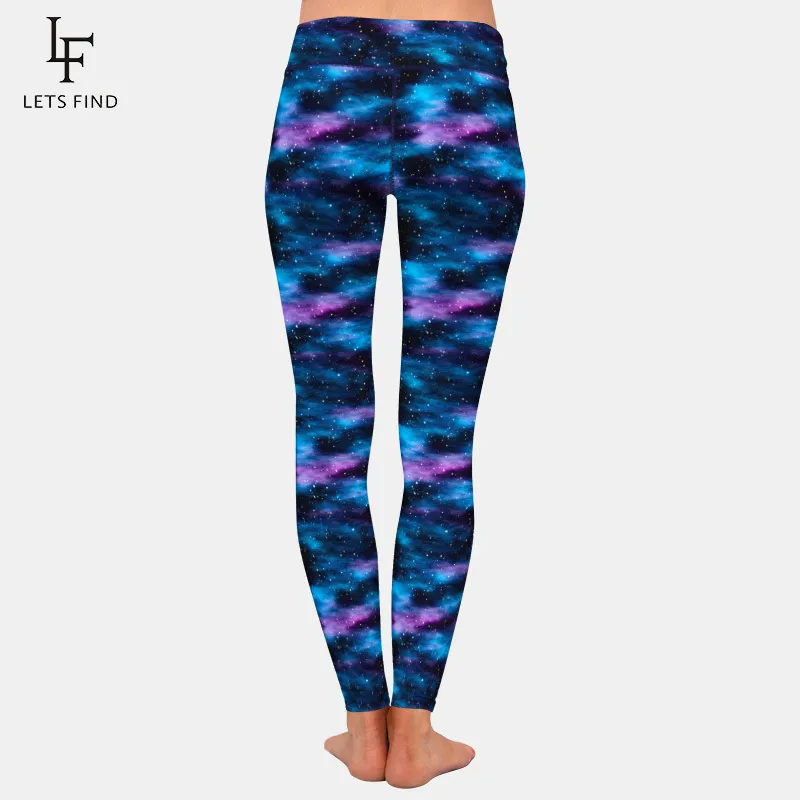 LetsFind 220GSM Dupla Lado Escovado Leite Impressão de Seda Mulheres Leggings Bonita Galáxia Imprimir Cintura alta Plus Size Fitness Leggings H1210