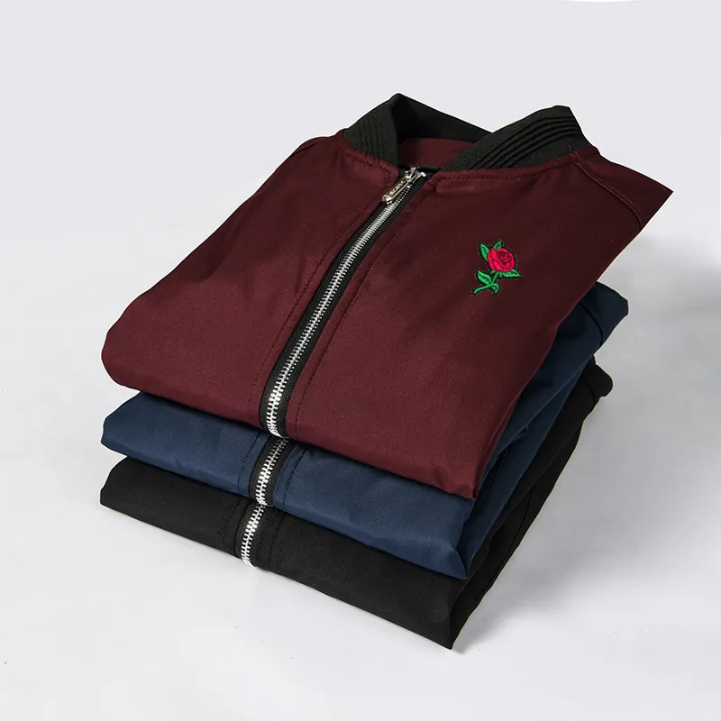 Usa Spring Rose ricamato Ma1 Jacket Mens Bomber Fashion Coat Black Navy Wine Red 201123
