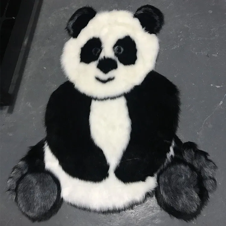 Panda Tryckt Rug Lovely Child Carpet Cowhide Faux Skin Läder Nonslip Antiskid Mat 94x100cm Animal Print Carpet 220301