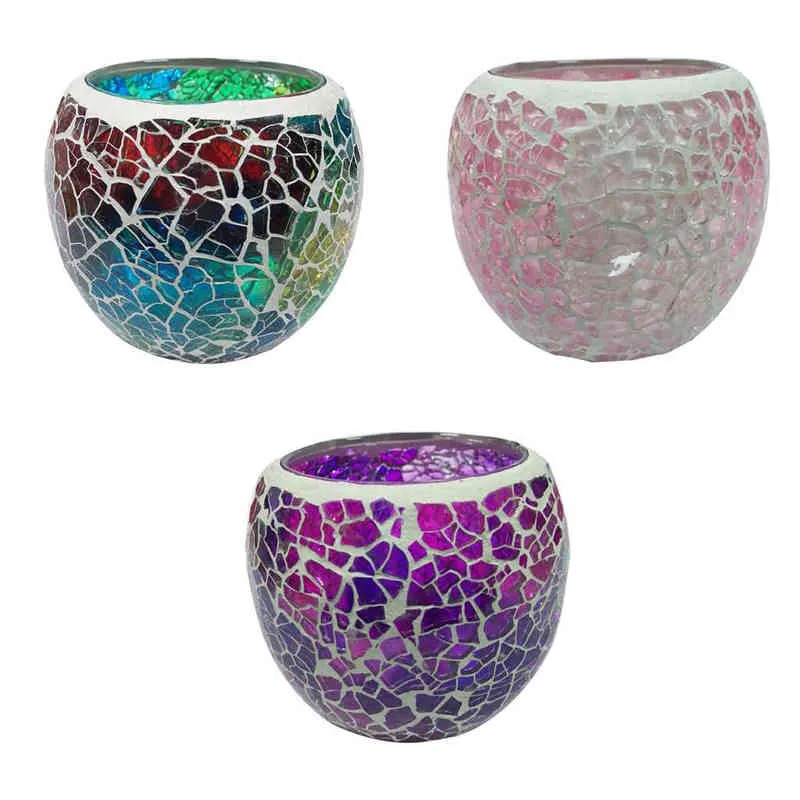 3Pcs Handmade Mosaic Stained Glass Candle Holder Tea Light Succulent Planter Small Plant Flower Pot