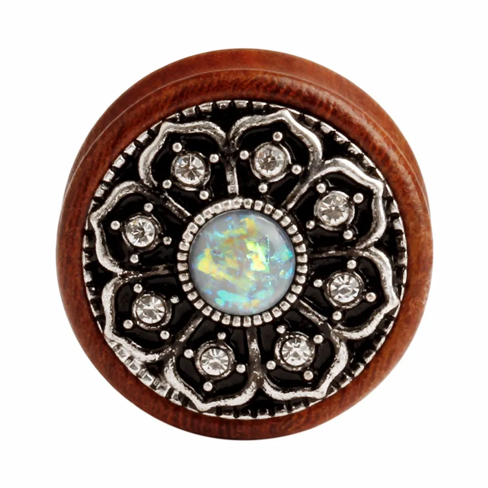 fashion wood ear plugs fake opal metal ear gauges piercing body jewelry expander247E