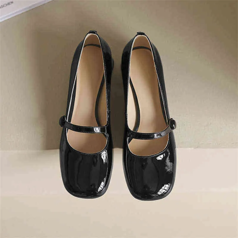 Sapatos de couro feminino elegante quadrado de salto espesso apontado marrom e preto primavera 2 9
