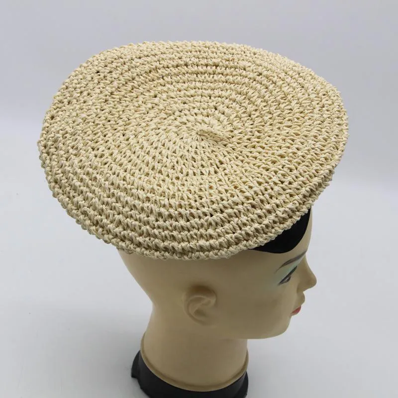 Berets moda designer crochê mulheres papel palha boina primavera verão chapéu gota 2021 ll1805941275b