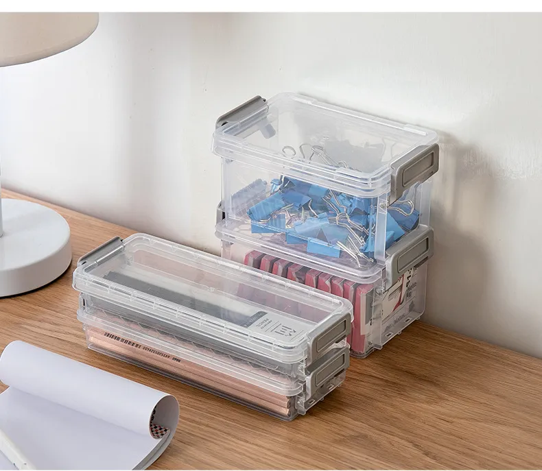 Best Selling Reusable Multi Size Desktop Transparent Storage Boxes Set Plastic Storage Boxes & Bins