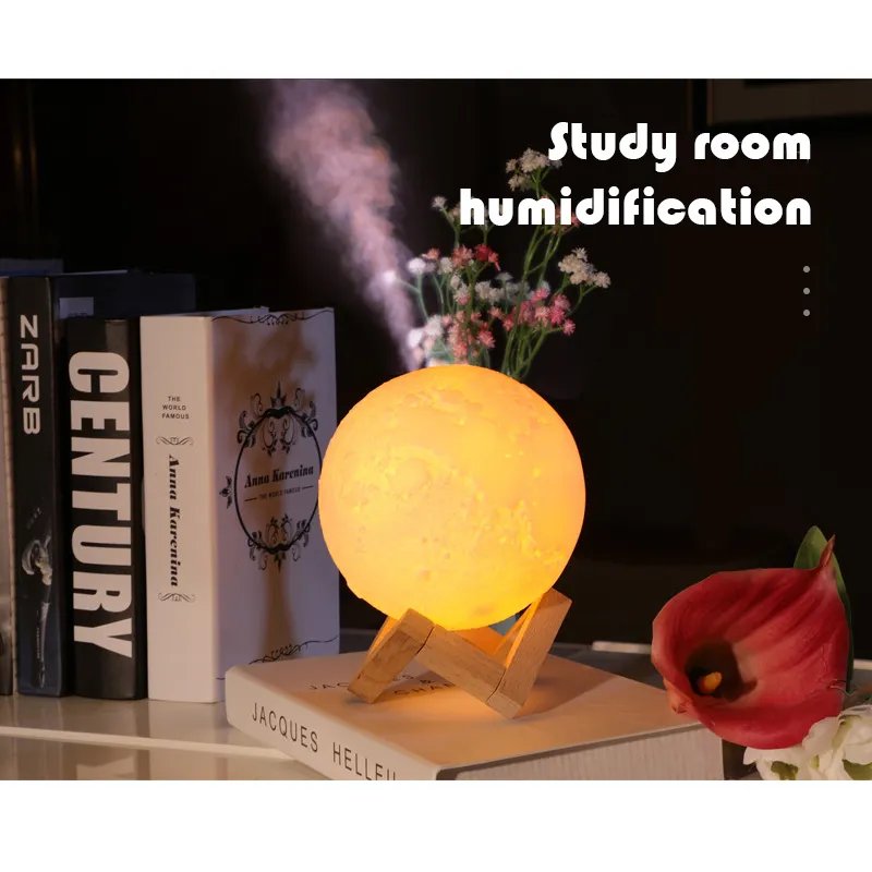 Umidificatore d'aria ultra aromatico USB da 880 ml con 3D Moon Lamp olio essenziale diffusore nebbia d'aria camera da letto scrivania Y200416