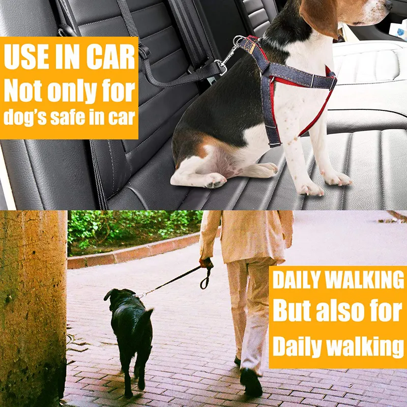 ベンポの調節可能な耐久性のあるナイロンの犬のシートベルト快適な車のヘッドレストの拘束設計のデザイン車のシートベルトPET LEASH LJ201109