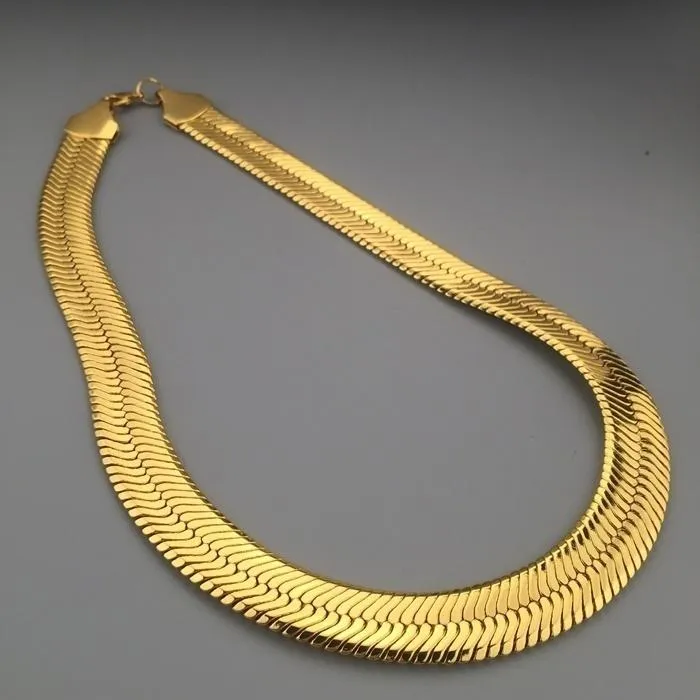 Łańcuch węża o szerokości 10 mm żółty złoto Mężczyźni Mężczyźni Oświadczenie Naszyjnik w jodełkę 76cm30 264b