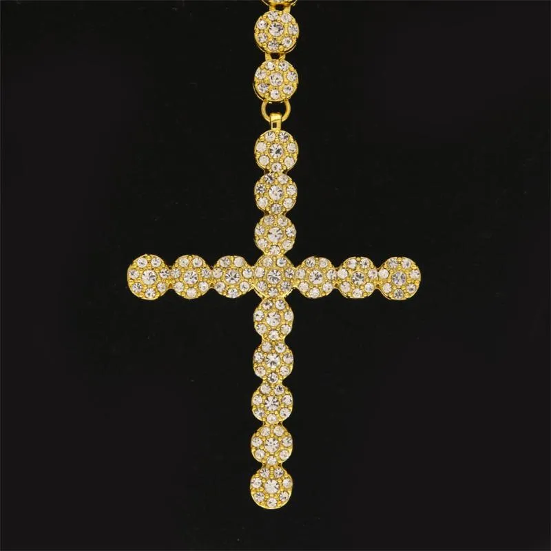 Ожерелье UWIN Iced Out с четками и цветком, блестящие стразы, золотой крест, подвеска в виде головы Иисуса, мужское ожерелье в стиле хип-хоп, Chain189C