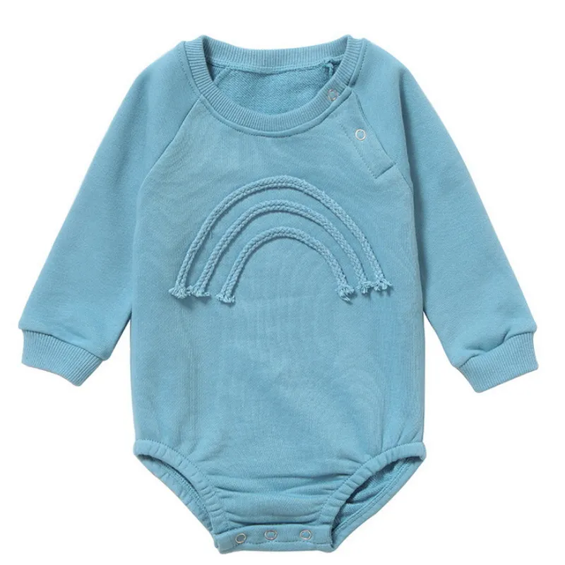 Herbst Baby Mädchen Jungen Body Runde Kragen Lange Ärmel Regenbogen Baumwolle Overall geboren Casual Kleidung E01 220211