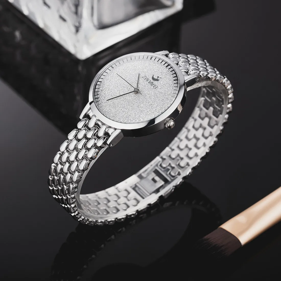 Reloj de marca ZONMFEI Exquisito Frosted Sky Star Banda de acero Conjunto de reloj para mujer Pulsera de diamantes Relojes Combinación 3 piezas Conjuntos 280G