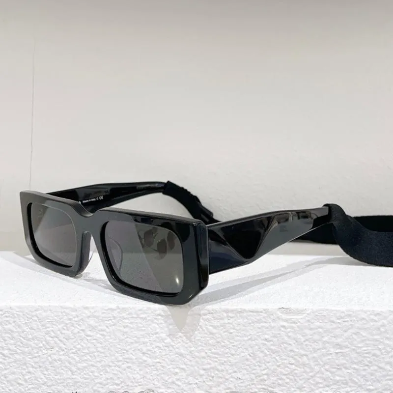 Solglasögon sköldpadda acetat rektangel kvinnor med rem mode svart smal lins men287w