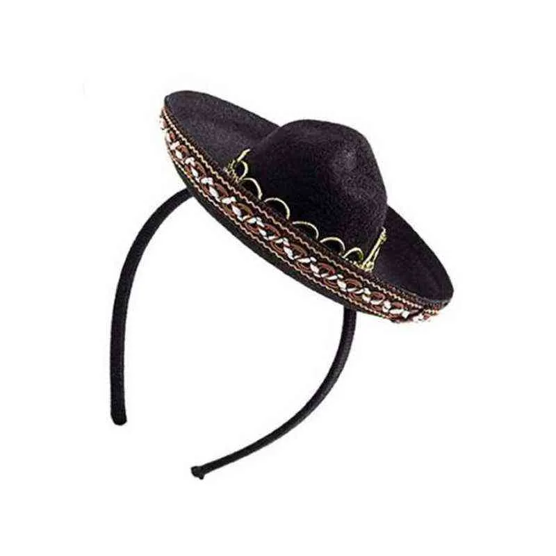 Halloween-stro Mexicaanse Hoed Hoofdbanden Mini Stro Mexicaanse Hoed Fiesta Headwear Pasen Headpiece Party Decor levert G220301