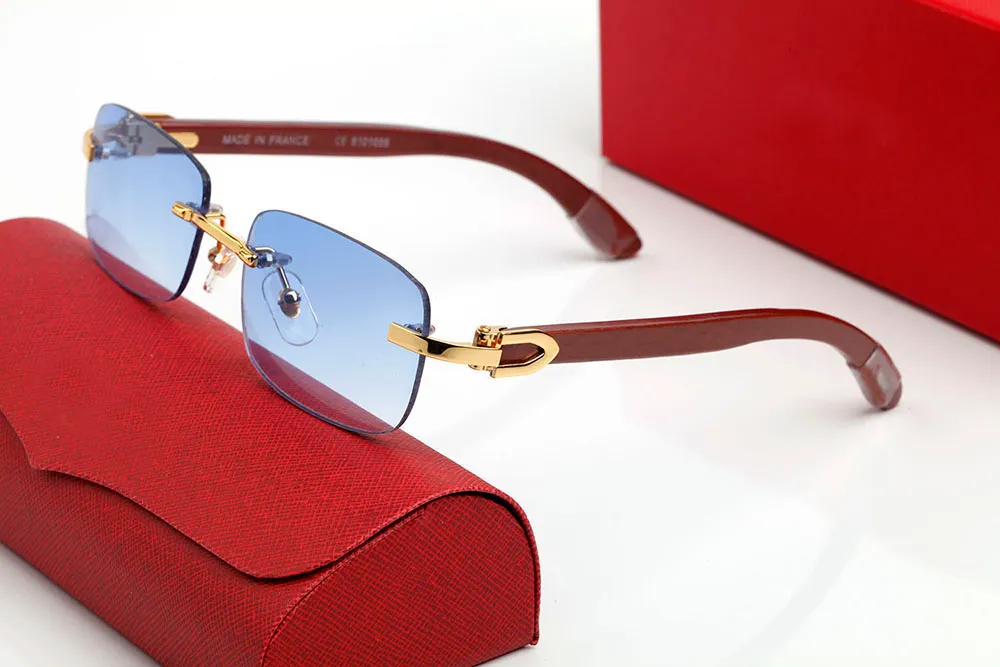 Projektant marki okulary przeciwsłoneczne męskie retro vintage okulary okulary bezszroce metalowe białe drewniane szklanki rogu bawołów ramy kobiety okulary 335k