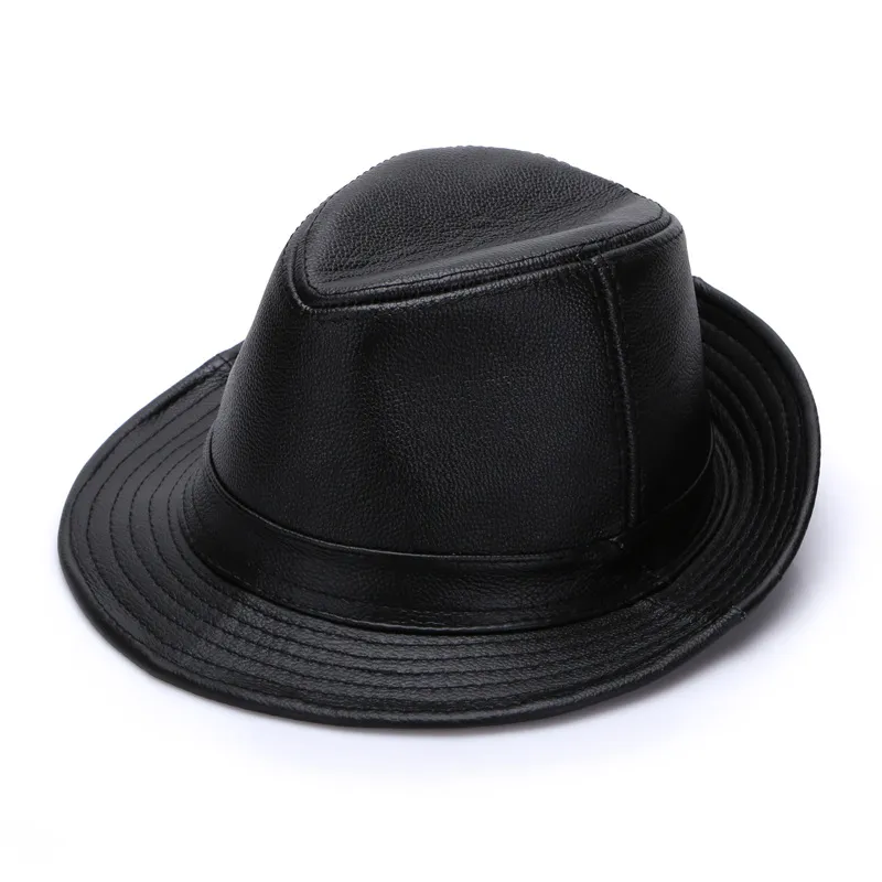 Mens Hat Winter Leather Fedora Cow Leather Trilby Warm Foder Medium Bredd Gorra Hombre Cortex Gentle Mens Fashion3601048