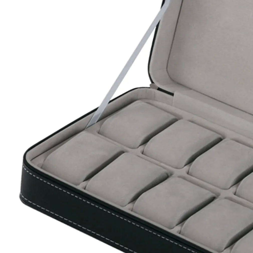 12 SLOTS WACK BOX Winder Storage Case med dragkedja armband Förpackningsbehållare Display Holder Casket Gray för affärsgåvor CX20276I
