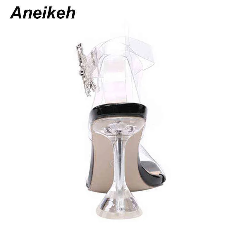 Sandali Aneikeh 2022 Summer Moda Strass Sandali trasparenti PVC Sandali trasparenti Donne Scarpe Peep Toe Spike Heels High 41 42 220121