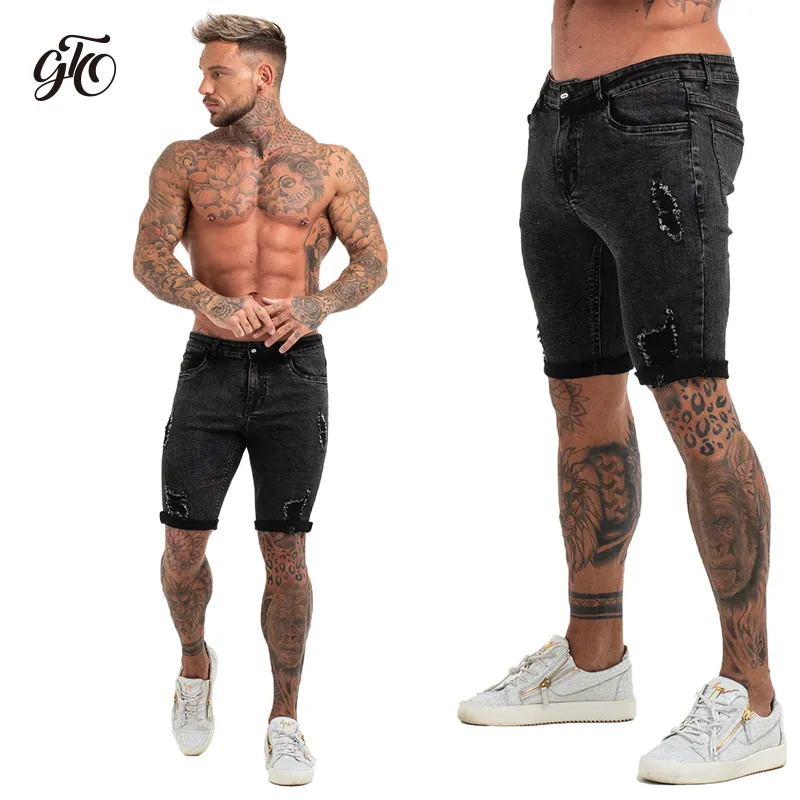 Męskie szorty fitness dżinsowe szorty czarne wysokiej talii Rapowane letnie dżinsy dla mężczyzn marka marki plus casual streetwear dk03 LJ2009258J