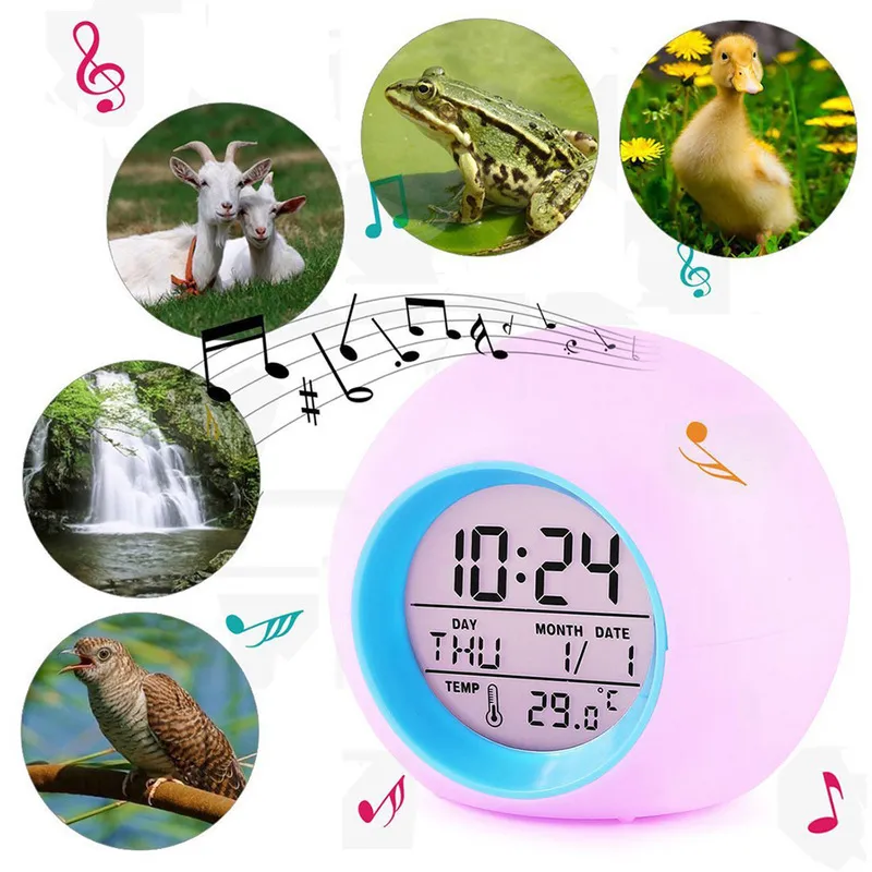 Kids Digital Alarm Clock Night Light Sze Temperature Detect Children Sleep Bedside Cute Wake Up Timer 220311