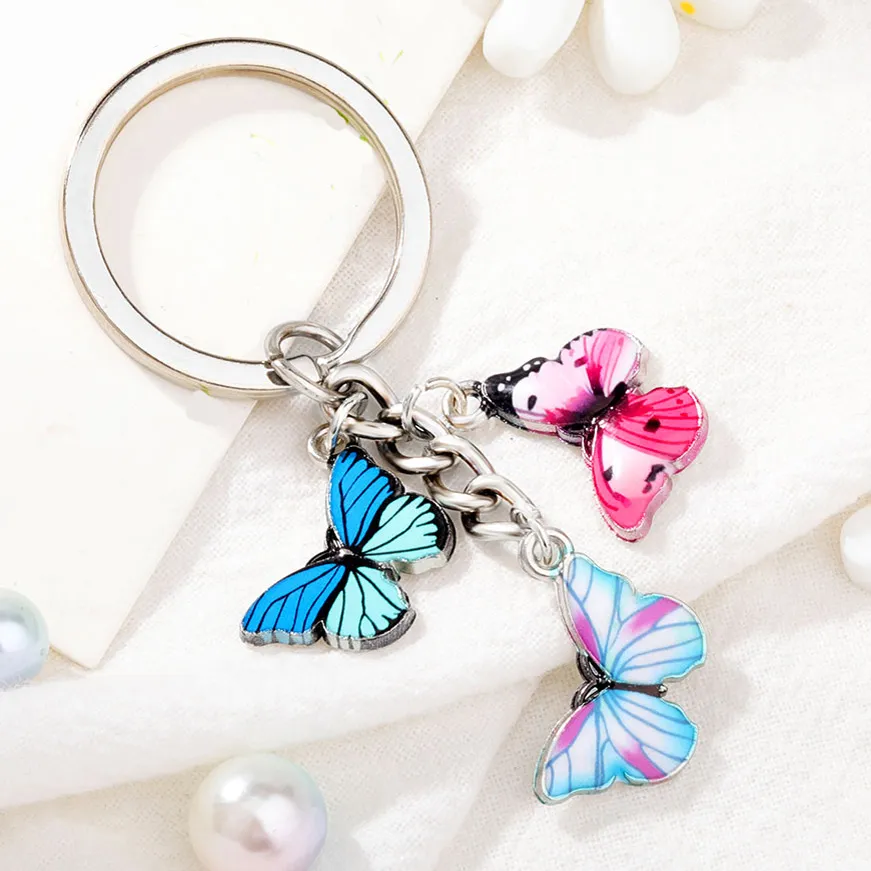 Party Favorit Butterfly Keychain Holder Enamale Metal Nyckel Kedja Bil KeyRing Kvinnor Väskor Hängande Tillbehör