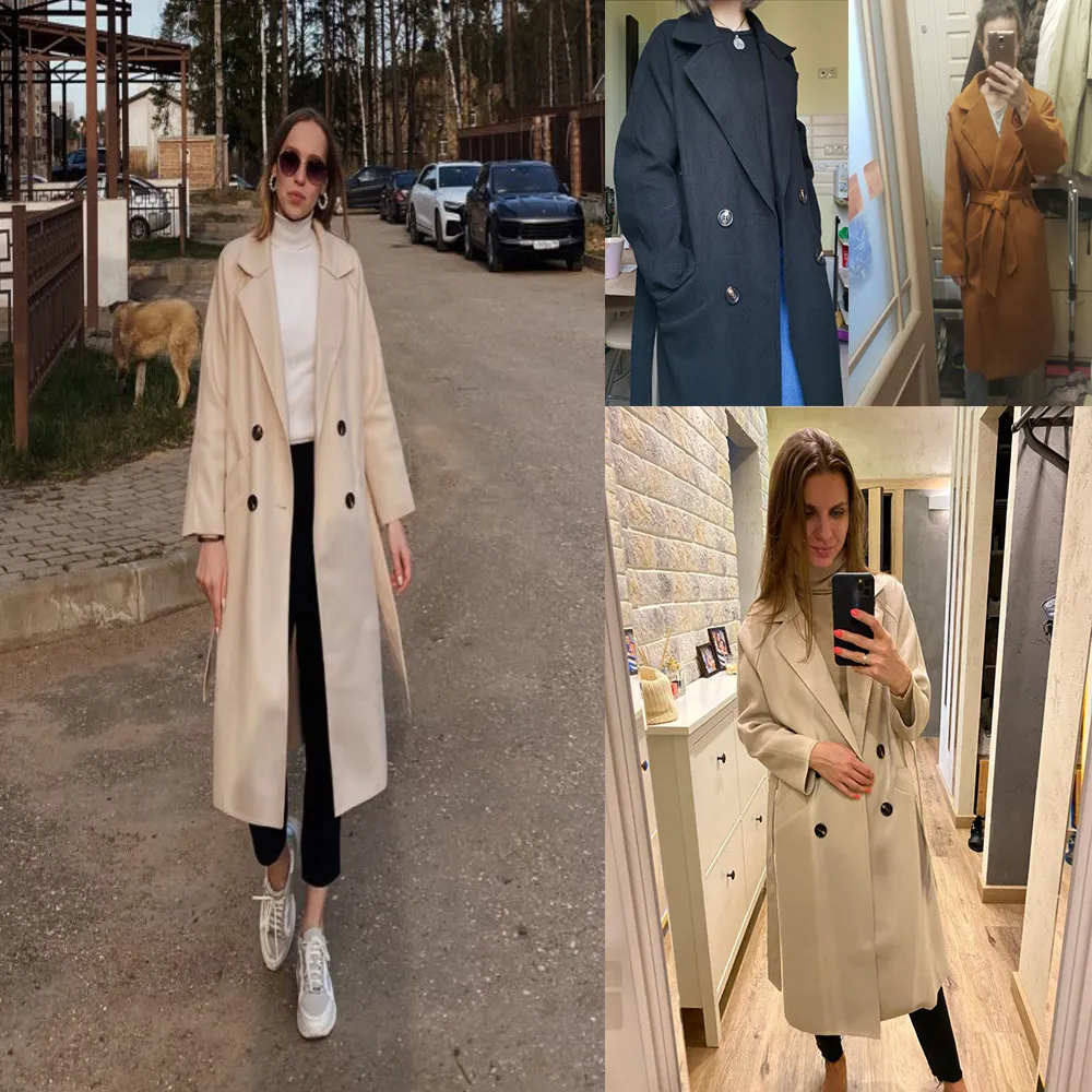 Inverno Beige Elegante misto lana Donna Moda coreana Nero Cappotti lunghi Vintage Minimalista Cappotto di lana Cammello Oversize Outwear 201216