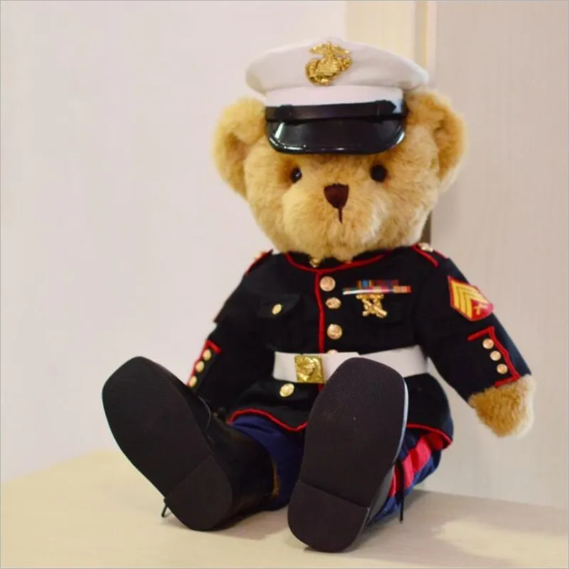 High quality teddy bear plush toy soft pp cotton uniform doll Collection Military gifts Veterans souvenir Christmas gift3257111