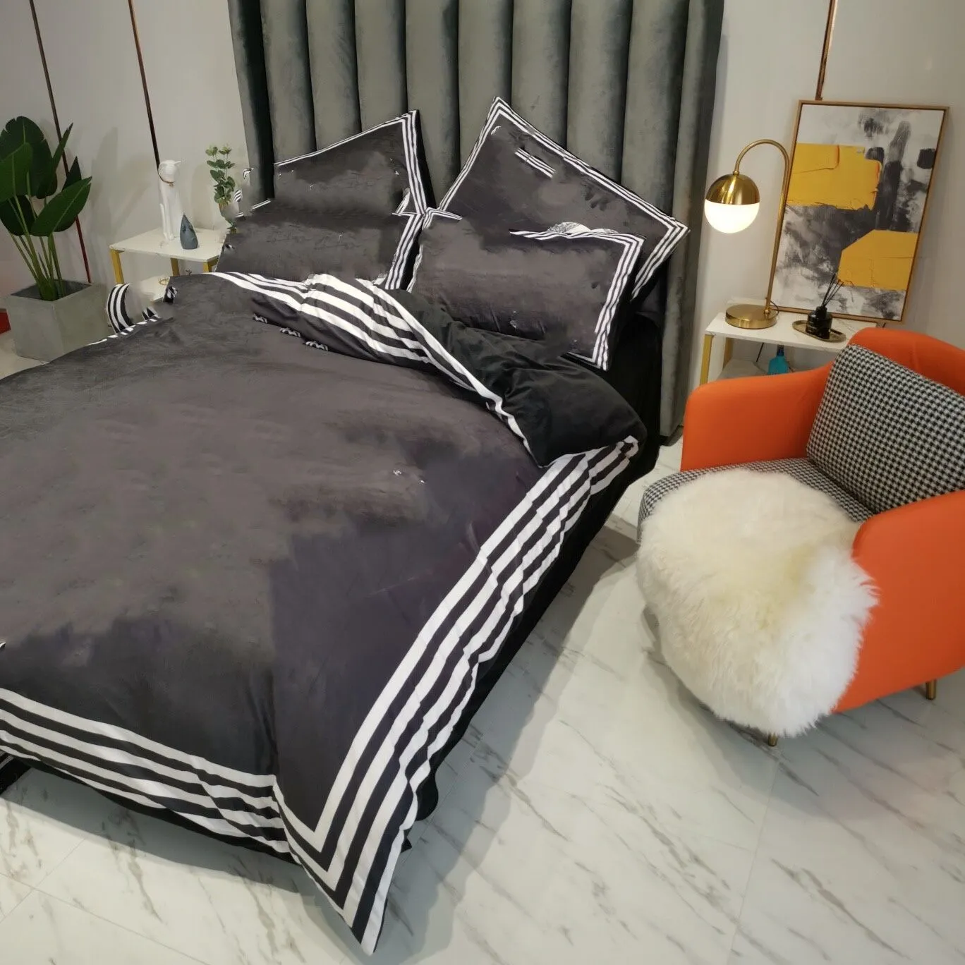Preto conjuntos de cama designer inverno quente capa edredão rainha tamanho edredons conjuntos capas com 4 pçs travesseiro cases243w