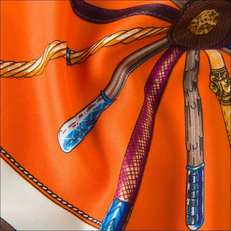 Lenço de pescoço de seda laranja lenço quadrado impressão cetim foulard mancha echarpe lenços de sarja retro 60 60cm inteiro264d