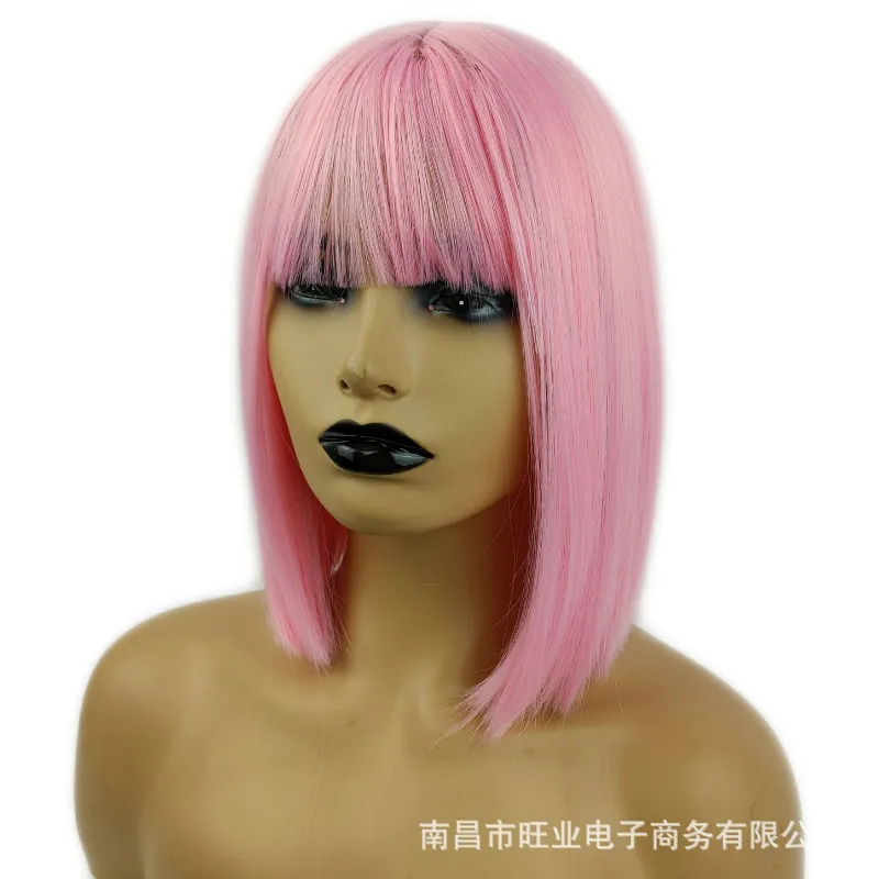 Perruque Bobo synthétique 35 cm avec frange Simulation perruques de cheveux humains postiches pour femmes noires et blanches qui ont l'air réel 713 #