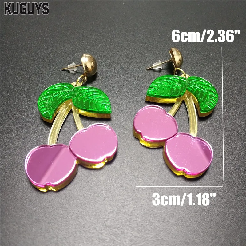 Nieuwe Leuke Rood Roze Cherry Dangle Oorbellen voor Meisjes Vrouwen Spiegel Acryl Drop Earring Trendy Sieraden Mode Accessoires1798