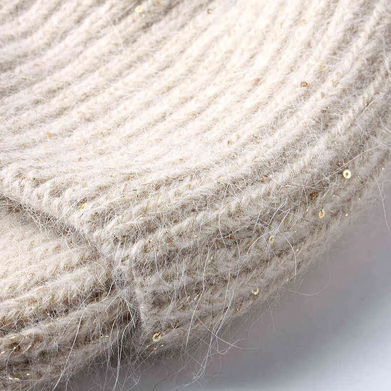 Visrover ways Tavşan Kürk Pullu Kadın Kış Şapka Katı Renk Sonbahar Beanies Eşleştirilmiş Sıcak Yumuşak Bonnet Skullies Hediye 211229