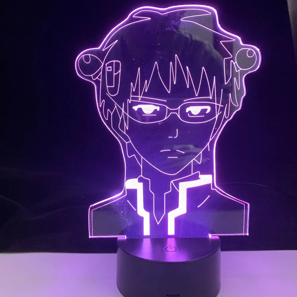 Lámpara de anime Saiki K La vida desastrosa de Saiki K para el dormitorio Acrílico Lámpara 3D Decoración de la luz de la noche Ventilamentos Cumpleaños de Navidad