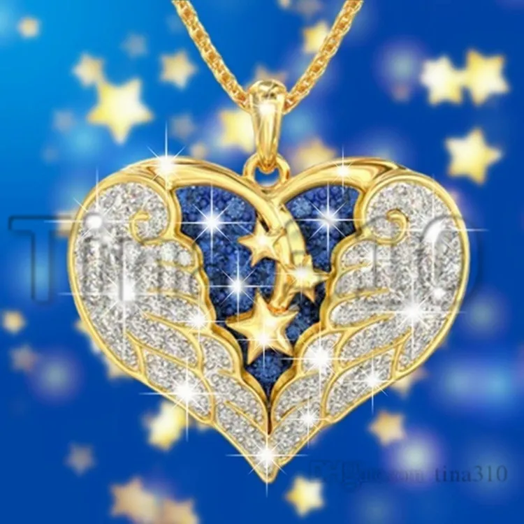 NEW Angel Wing Pendant Necklace lady Heart Pendant Necklace Alloy necklace jewelry party gift T500322